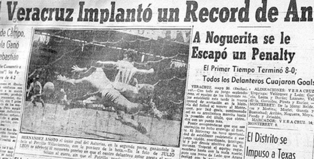 Liga MX, Rayados, goleada, record, veracruz 14 goles, futbol mexicano, visita, torneo 1946, tiburones