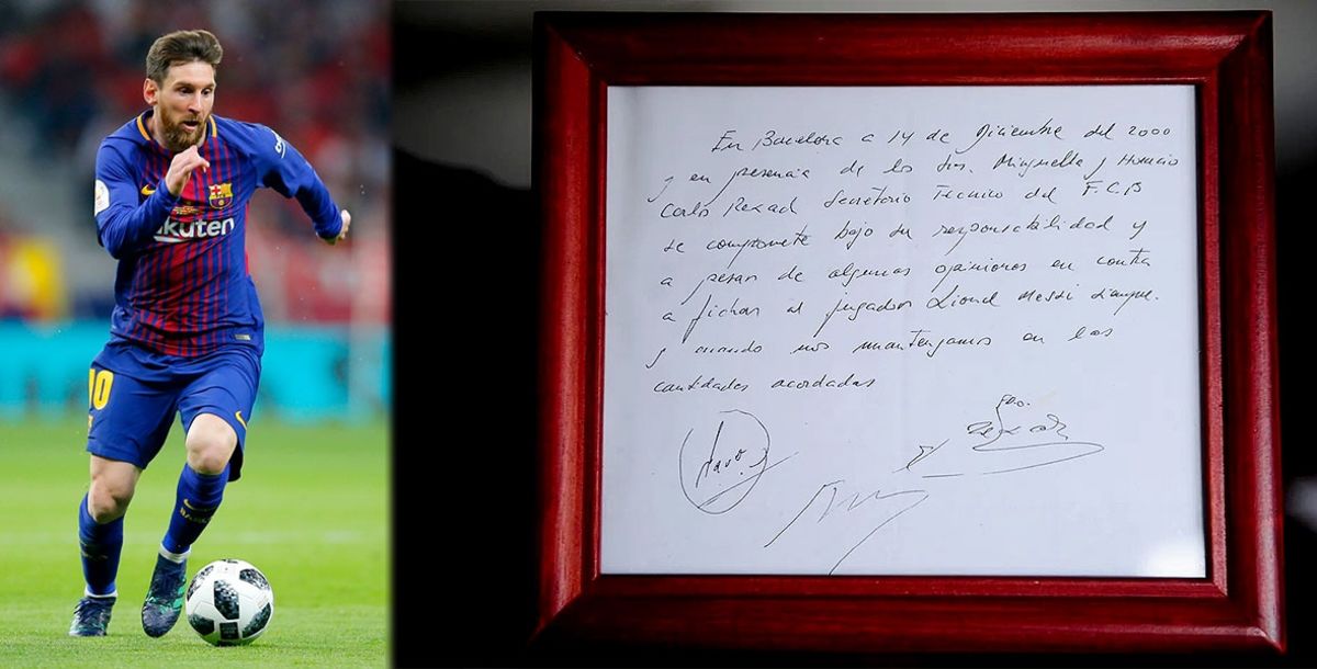 LaLiga, Barcelona, Lionel Messi, Messi, subasta, Bonhams, contrato, servilleta, Carles Rexach, Horacio Gaggioli, Josep Maria Minguella