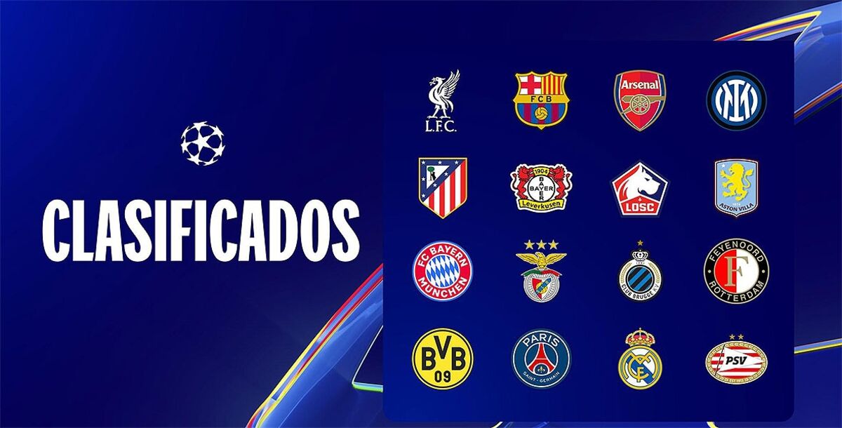 UEFA Champions League, Octavos de Final, duelos, Real Madrid, Atlético de Madrid, Liverpool, PSG, Bayern Múnich, Bayer Leverkusen, Barcelona, Benfica, Arsenal, Inter, PSV, Feyenoord, Borussia Dortmund, Brujas, Lille, Aston Villa