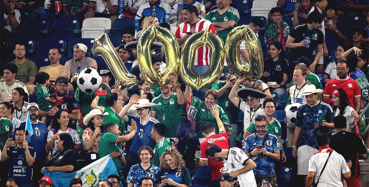 Mundial 2026. Túnez, Japón, partido 1000, Estadio Monterrey, color, aficionados, hinchas